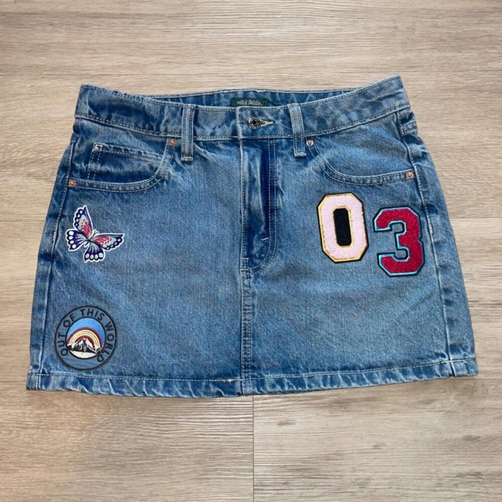 MINI DENIM SKIRT W/ Embroidered patches